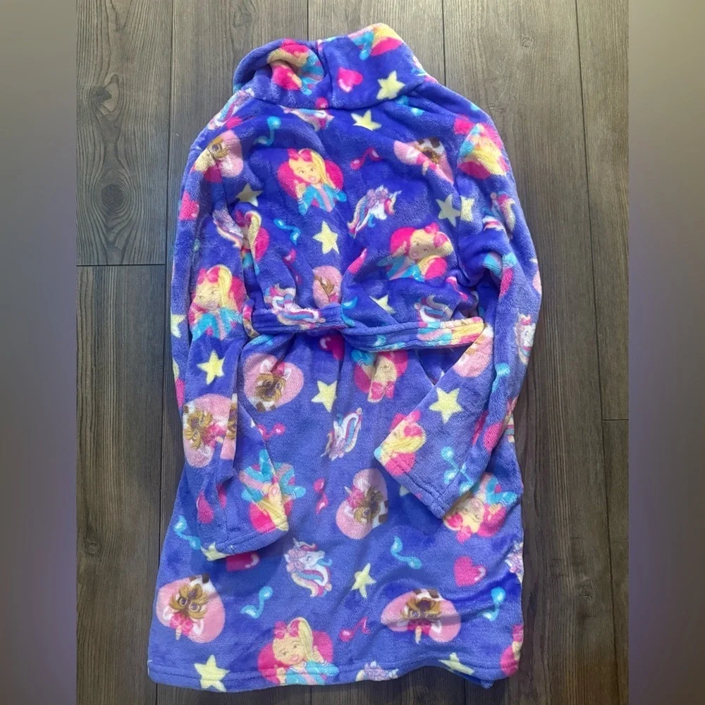 JoJo Siwa Plush Fleece Robe Purple Stars Girls Size 10/12 Belted Soft Cozy